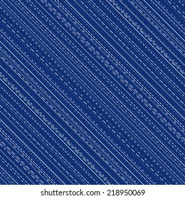 Blue seamless pattern with irregular various stitch lines