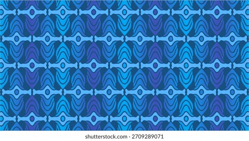Padrão sem costura azul com formas geométricas em camadas que se assemelham a ondas, criando uma textura abstrata fria.