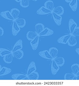 Blue seamless pattern with light blue butterfly