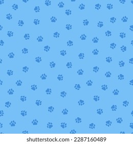 Blue seamless pattern with little paws