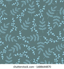 Blue seamless pattern with mini branches for textile desing