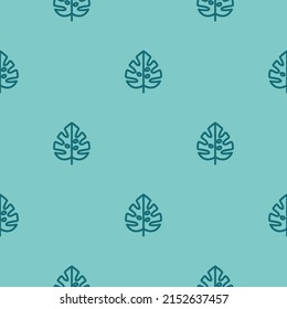 Patrón azul sin costuras con hojas de monstera azules.