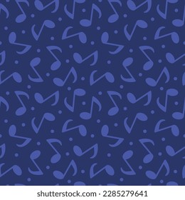 blue seamless pattern with music notes, great for men's clothing, ties; Father's Day- vector illustration