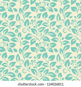 Patrón azul transparente con fondo claro con hojas, flores y bayas