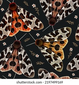 Blue seamless pattern with orange tiger butterflies. Colorful hand drawn vector illustration.