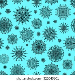 Blue Seamless Pattern With Oriental Round Ornament