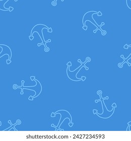 Blue seamless pattern with outline anchors