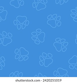 Blue seamless pattern with outline paws