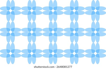 Padrão sem costura azul com flor oval cadeias azuis cruzadas em grade quadrado estilo de repetição, design de imagem completa para impressão de tecido