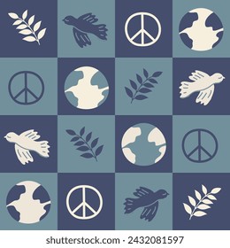 blue seamless pattern with peace symbols vector illustration