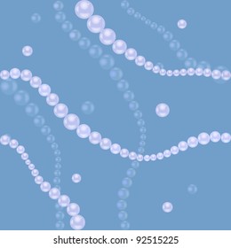 Blue Seamless Pattern With Pearl Necklace. Vector Illustration