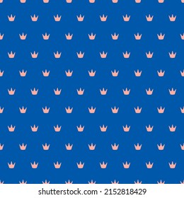 Blue seamless pattern with pink crowns.