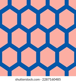 Blue seamless pattern with pink honeycomb