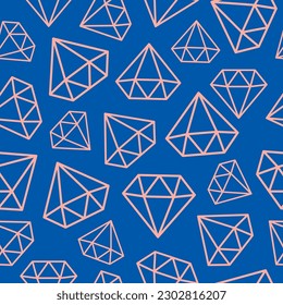 Blue seamless pattern with pink outline diamonds