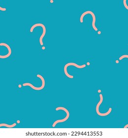 Blue seamless pattern with pink question mark symbols