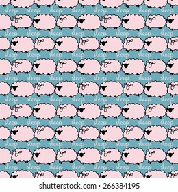 blue seamless pattern with pink sheep for the sleep