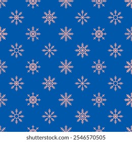 Patrón transparente azul con copos de nieve rosados