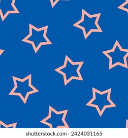 Blue seamless pattern with pink stars