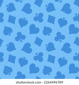 Blue seamless pattern with playing card symbols