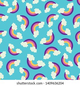 Blue seamless pattern with rainbows. Cute and childish design for fabric, textile, wallpaper, bedding, swaddles, toys or gender-neutral apparel. Simple and sweet print for nursery decor or wall art.