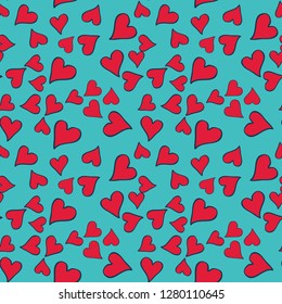 blue seamless pattern with red heart for valentine day. vector