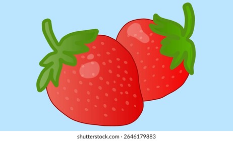 Blue seamless pattern with red strawberry. Background red cherries and green leaves. Vector design sweet berries as wallpaper