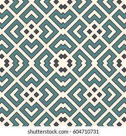 Blue seamless pattern with repeated geometric forms. Ornamental abstract background. Ethnic and tribal motifs. Digital paper, textile print, page fill. Vector art
