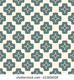 Blue seamless pattern with repeated geometric figures. Ornamental abstract background. Oriental motif. Digital paper for textile print, page fill. Vector art illustration