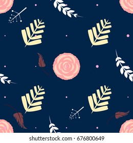 Blue seamless pattern with roses and floral elements 