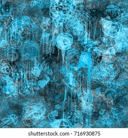 Blue seamless pattern. Scribbles and sharp elements. Grunge texture. Abstract vector background for web page, banners, fabric, home decor, wrapping.