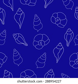 Blue seamless pattern with seashells