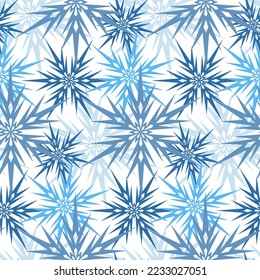 Blue seamless pattern with snowflake, christmas festive winter art snowflake icicle