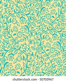 blue seamless pattern with spring flowers