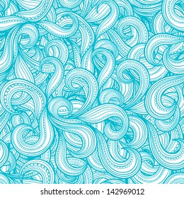 Blue seamless pattern with striped leaves on a white background. vector illustration 