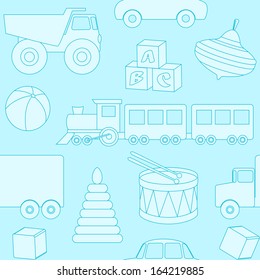 Blue seamless pattern with toys silhouettes