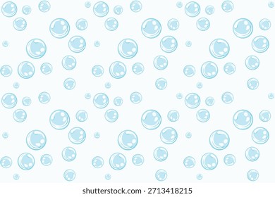 Blaues nahtloses Muster mit Wasserblasen. Seifenschaum. Vektorgrafik für Sommerhintergründe, Kinderdesign, Stoffdruck