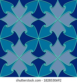 Blue Seamless pattern of wavy shapes, geometric colorful background. Repeating ornament can be used for paper, wallpaper, pattern fills, webpage, surface textures. Vector illustration.