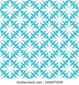Blue seamless pattern with white abstract floral design.