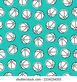 Blue seamless pattern with white beach ball.