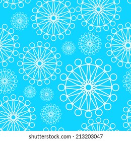 Blue seamless pattern with white circles flowers