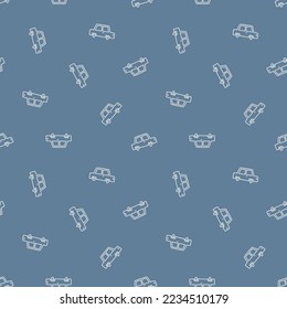 Blue seamless pattern with white doodle cars