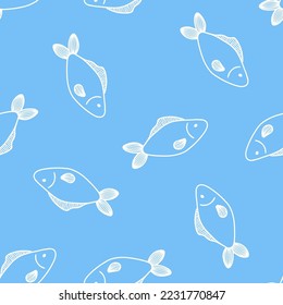 Blue seamless pattern with white fish