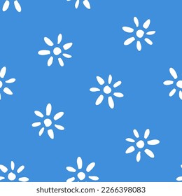 Blue seamless pattern with white flowers