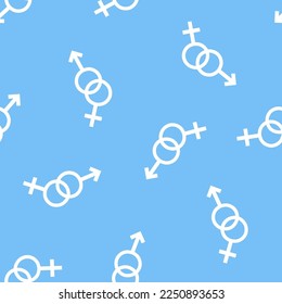 Blue seamless pattern with white gender symbols