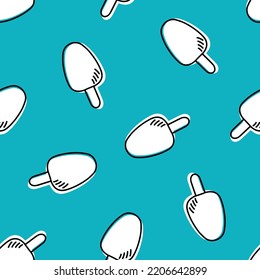 Blue seamless pattern with white hand drawn ice creams.