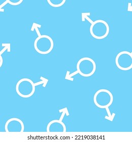 Blue seamless pattern with white male signs