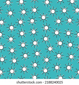 Blue seamless pattern with white outline sun.