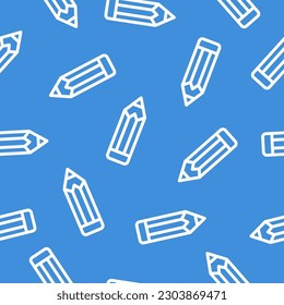 Blue seamless pattern with white outline pencil