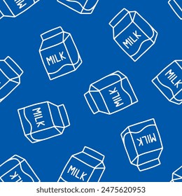 Blue seamless pattern with white outline milk box