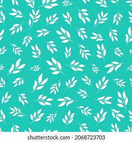 Patrón transparente azul con plantas blancas